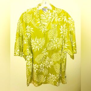 Vintage 80’s OP Lime Green Hawaiian Pineapple S/S Button Up Cotton Shirt Size XL